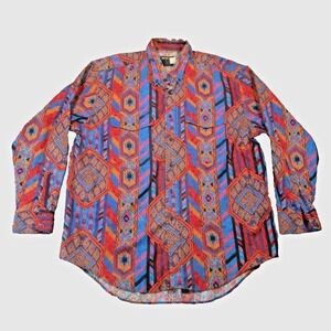 Vtg 80s Frontier Series Southwestern Shirt Men XL Aztec Button Up USA Made Rodeo